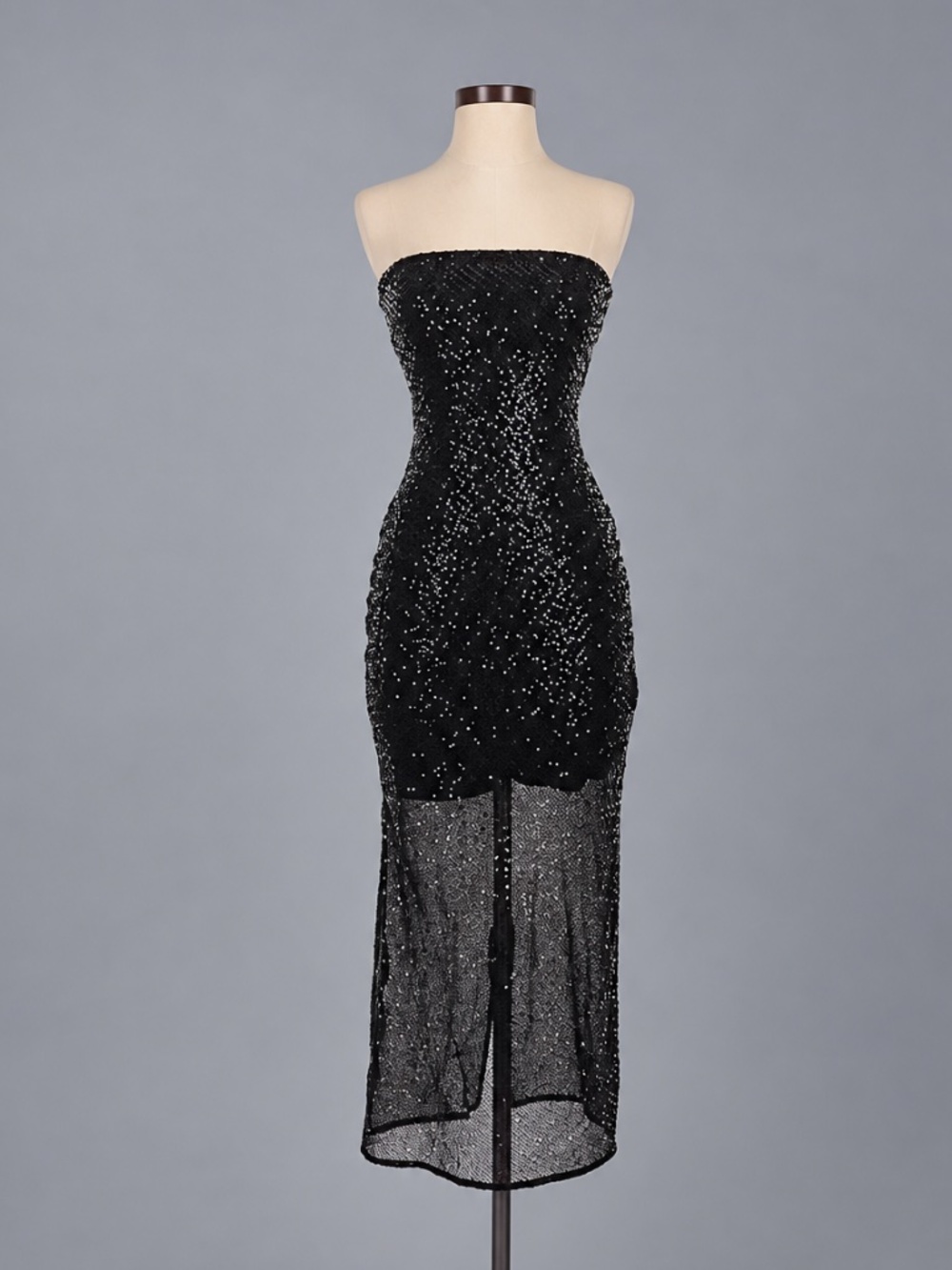 Crescent Black Sequin Strapless Midi Dress – Size S – NWT
